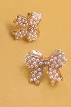 Load image into Gallery viewer, MINI PEARL BOW RIBBON GOLD EARRINGS
