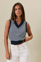 Load image into Gallery viewer, Navy &amp; White Stripe Crop Tank