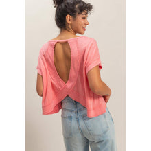 Load image into Gallery viewer, Taffy Pink Acid Washed Cross Detail Open Back Top