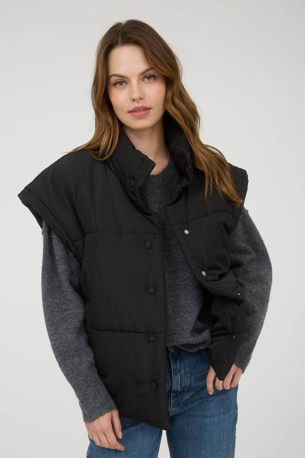 Oversized Snap Button Puffer Vest