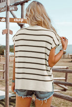 Load image into Gallery viewer, Cream Stripe Side Slits Crewneck Sweater Top