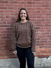 Load image into Gallery viewer, Brown Pom Pom Cable Knit Sweater