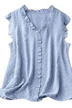Load image into Gallery viewer, Sky Blue V Neck Swiss Dot Tank