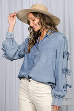 Load image into Gallery viewer, Chambray Bow Washed Denim Shirt
