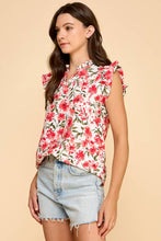 Load image into Gallery viewer, Floral Printed V Neck Top w/Ruffled Neck &amp; Sleeves