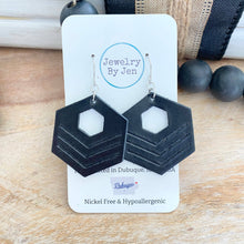 Load image into Gallery viewer, Embossed Hexagon Earrings: Black