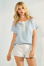 Load image into Gallery viewer, Vintage Blue Button Front Raglan Sleeve Top