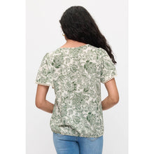 Load image into Gallery viewer, Green &amp; Ivory Crochet Trim Top
