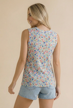 Load image into Gallery viewer, Ivory &amp; Blue Floral Banded Tank