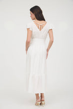 Load image into Gallery viewer, Black Ruffle Shirred Waist Midi Dress