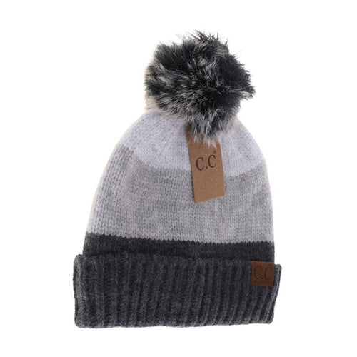 Multi Color Block Pom C.C Beanie - Black