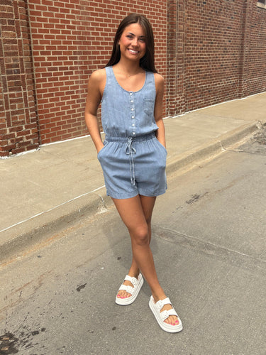 Denim Drawstring Romper