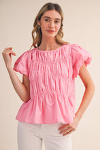 Load image into Gallery viewer, Candy Pink Tiered Shirring Bubble Sleeve Top