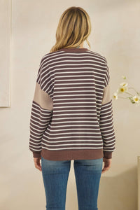 Brown/Taupe Stripe Color Block Top