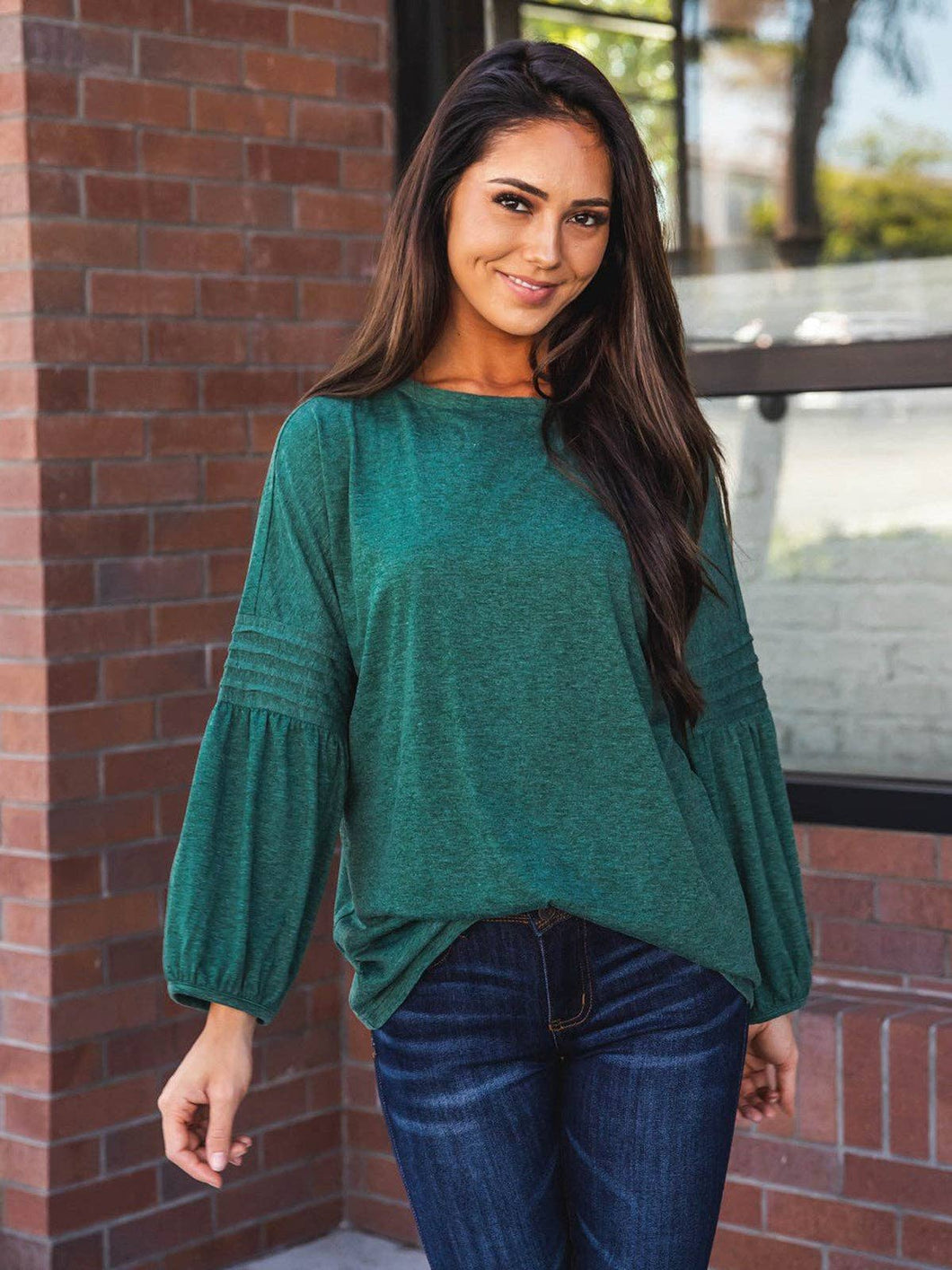Green 3/4 Pleated Sleeve
