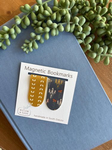 Magnetic Bookmark Pair | Floral & Saffron | Faux Leather