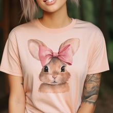 Load image into Gallery viewer, Peach Easter Bunny Pink Bow Graphic Tee