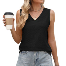 Load image into Gallery viewer, Black Eyelet V Neck Tank