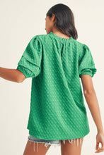 Load image into Gallery viewer, Green Puff Sleeve Notched Neck Top