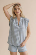 Load image into Gallery viewer, Blue Notch Neck Drop Shoulder Tank