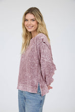 Load image into Gallery viewer, ACID WASH LONG SLEEVE SIDE SLIT KNIT TOP: Black