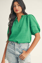 Load image into Gallery viewer, Green Puff Sleeve Notched Neck Top