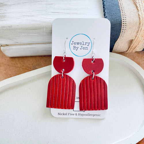 Embossed Arch: Red Earrings
