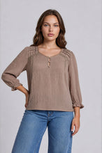 Load image into Gallery viewer, Mocha Crochet Trim V-Neck Top