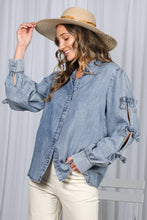 Load image into Gallery viewer, Chambray Bow Washed Denim Shirt