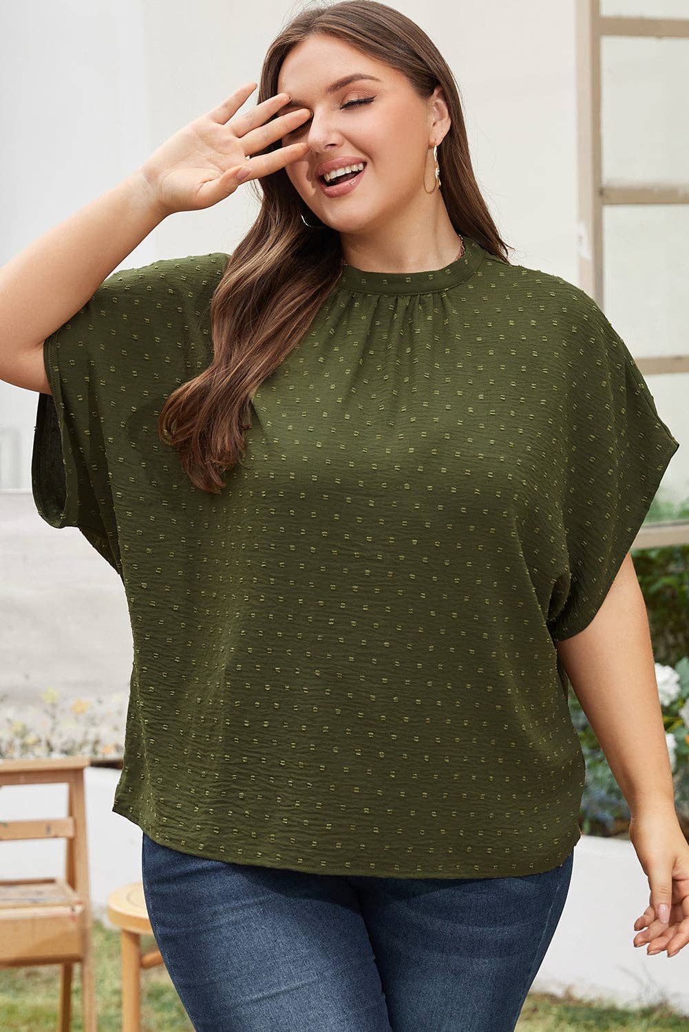Moss Green Size Swiss Dot Top