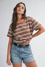Load image into Gallery viewer, Brown Striped Boxy Short Sleeve Top