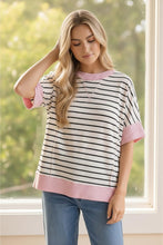Load image into Gallery viewer, Pink Contrast &amp; Stripe Shirt