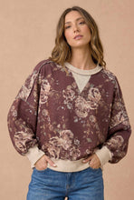 Load image into Gallery viewer, Brown Color Block Floral Pullover Top