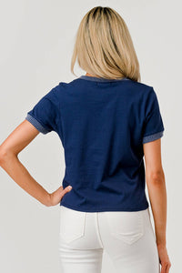 Navy Contrast Ribbed Top