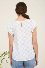 Load image into Gallery viewer, Blue Bow Top w/Ruffle Sleeve