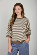Load image into Gallery viewer, TEXTURED STRIPE DROP SHOULDER KNIT TOP: LIGHT DENIM