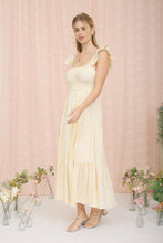 Load image into Gallery viewer, Yellow Stripe Floral Tiered Midi Dress