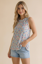 Load image into Gallery viewer, Ivory &amp; Blue Floral Banded Tank