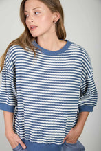 Load image into Gallery viewer, TEXTURED STRIPE DROP SHOULDER KNIT TOP: LIGHT DENIM