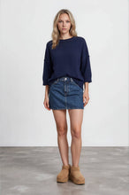 Load image into Gallery viewer, Navy Exposed Seam Drop Shoulder Sweater