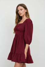Load image into Gallery viewer, Burgundy Lace Trim Square Neck Mini Dress