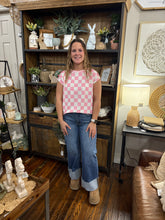 Load image into Gallery viewer, Pink Checkered Print Casual Knit Tee