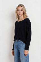 Load image into Gallery viewer, CONTRAST TRIM OFF SHOULDER LONG SLEEVE SWEATER: BLACK