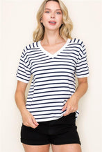 Load image into Gallery viewer, Navy &amp; Ivory Stripe Sweater