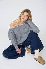 Load image into Gallery viewer, CONTRAST TRIM OFF SHOULDER LONG SLEEVE SWEATER: BLACK