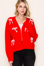 Load image into Gallery viewer, Red Balloon Sleeve Bow Cardigan
