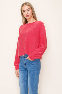 Red Ribbed Round Top w/Pocket