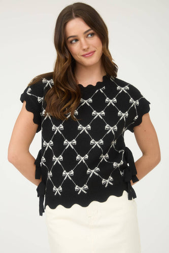 Black Bow Pattern Side Tie Pullover