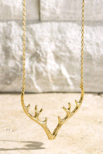 Load image into Gallery viewer, Brass Textured Metal Antler Short Necklace: Gold / OS