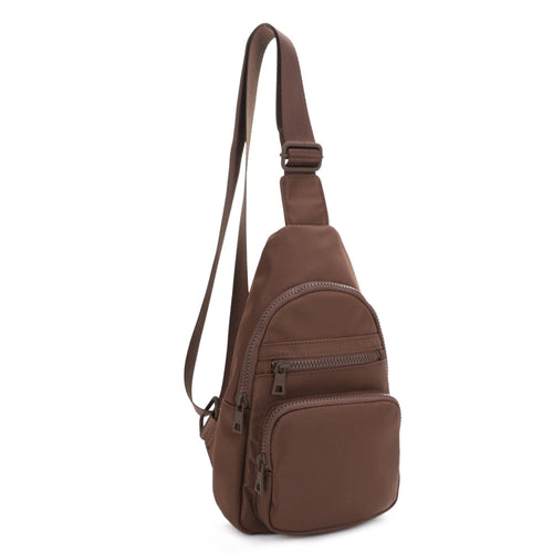 Kristen Nylon Multi Pocket Sling Bag: Brown